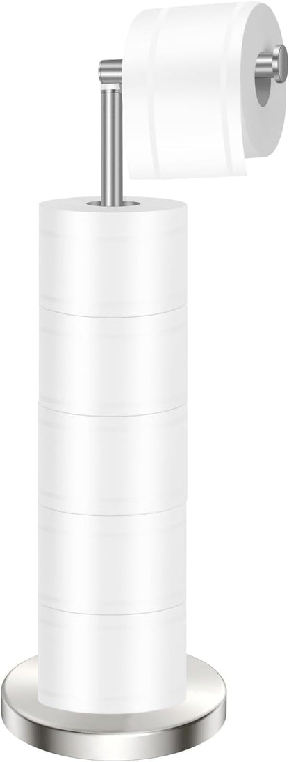 DAWNER 26" Toilet Paper Holder Free Standing, Stainless Steel Toilet Paper Stand, Heavy Weighted Base Floor Tissue Roll Holder for Small Bathrooms, Small Space and Apartments, Brushed Nickel Finish