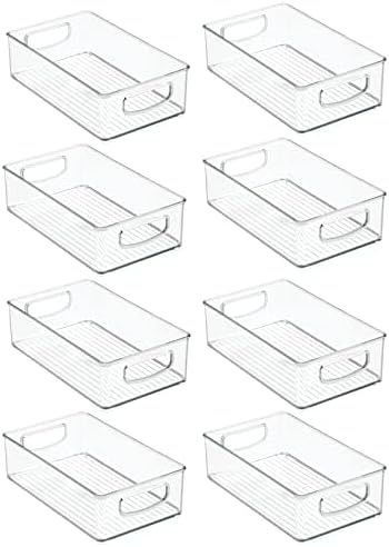 mDesign Small Plastic Kitchen Storage Container Bin with Handles - Organization in Pantry, Refrigerator or Freezer - Food Organizer for Fruit, Yogurt, Squeeze Pouches, Ligne Collection, 8 Pack, Clear