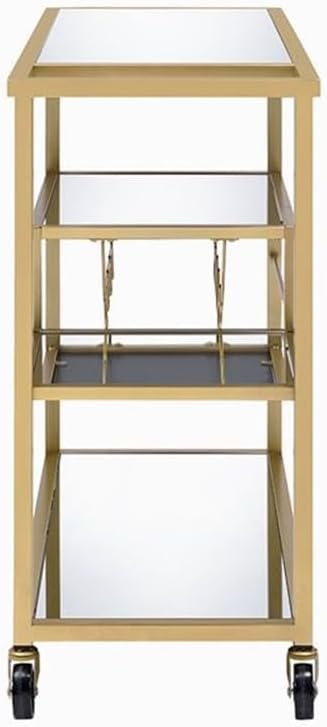 BOWERY HILL Rectangular Glass Top Serving Cart with 3 Tiers in Gold
