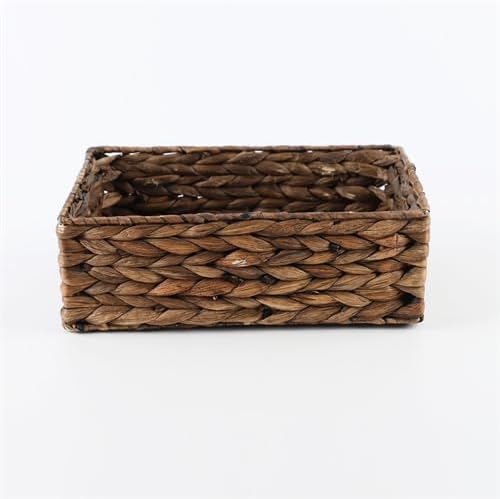Boho Brown Water Hyacinth Storage Bin with Iron Frame - 11.81"×7.87"×3.94" - Perfect for Bathroom, Kitchen, Office Organization