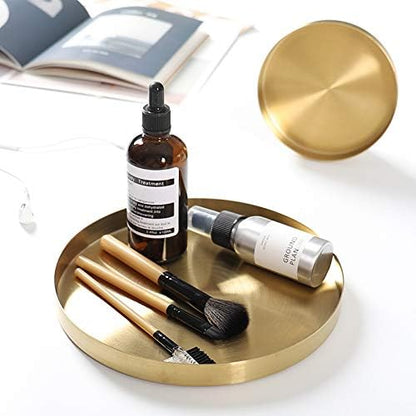 IVAILEX Round Gold Tray Stainless Steel Jewelry, Make up, Candle Plate Decorative Tray (7 inches)