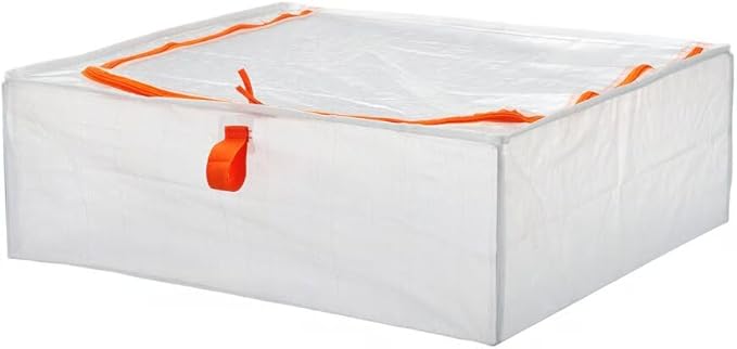 Under Bed Storage Case, Foldable Organizer Box, White with Orange Zipper, 21.75 x 19.25 x 7.5 Inches, for Clothes, Bedding and Seasonal Storage