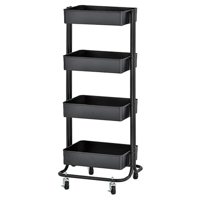 ECR4Kids 4-Tier Metal Rolling Utility Cart, Multipurpose Storage, Black