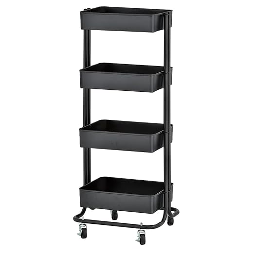 ECR4Kids 4-Tier Metal Rolling Utility Cart, Multipurpose Storage, Black