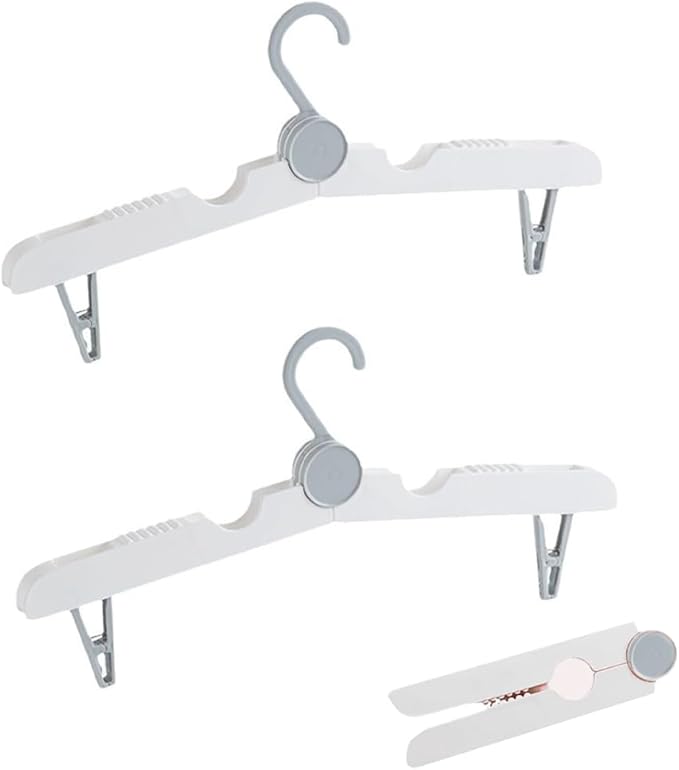 Portable with Clips Folding Clothes Hangers, Cruise Ship Essentials Portable Folding Clothes Hangers,Travel Accessories Foldable Clothes Drying Rack for Travel, 2 Pieces