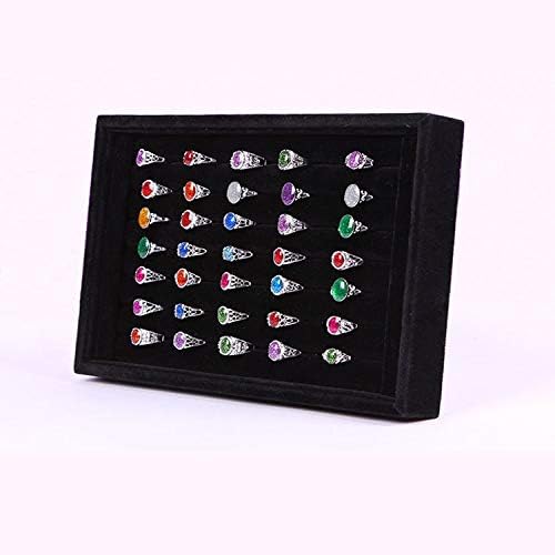Stratalife Jewelry Organizer, 7 Slots Ring Organizer Display Tray Black Velvet Jewelry Storage for Women and Men