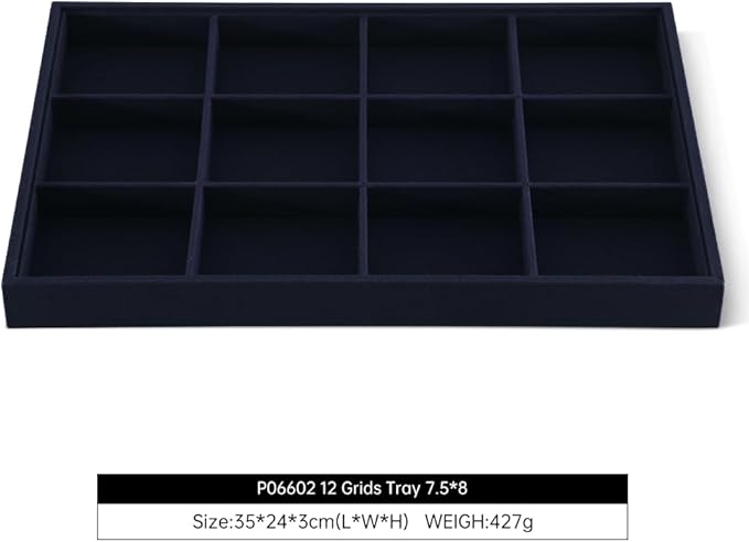 Dansmiy Linen 12 Grid Stackable Bangle Storage Tray, Bracelet Watch Display Tray, Jewelry Shop Counter Showcase Table Top Organizers, Makeup Table Drawer Insert Jewelry Tray