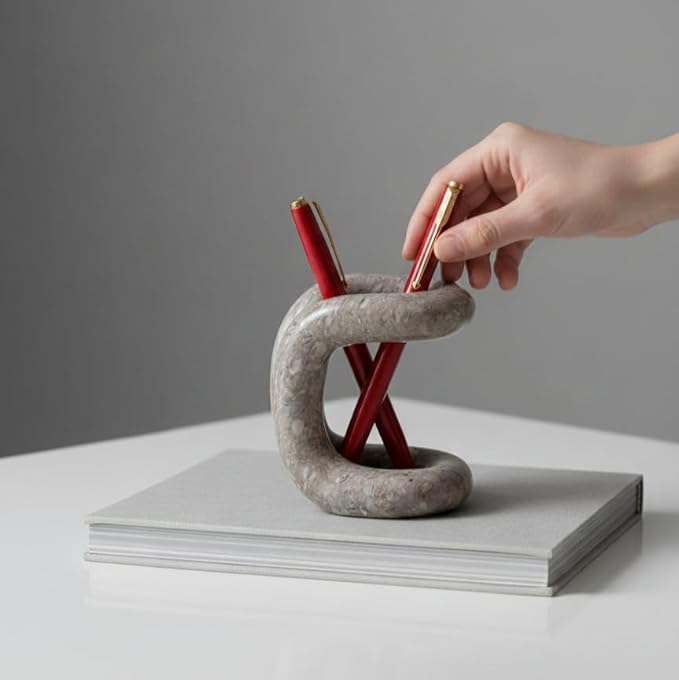 Marble Pen Holder for Desk 4 Inch Oceanic Pencil Holder for Desk Accessories & Workspace Organizers - Stone Stationary Holders for Office Decor - Pen Organizer for Gifts