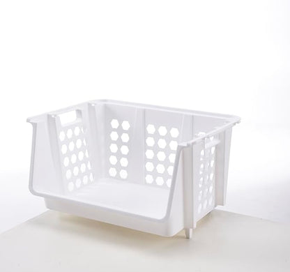 TidyFriend Medium Stackable Storage Bins for Pantry - 4 Pack, Stackable Bins For Organizing Food, Kitchen, and Bathroom Essentials (White)