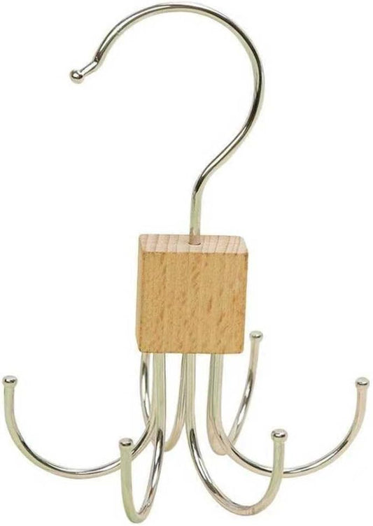 2Pcs Belt Hanger with Wood, 360° Rotatable Belt Organizer | Hold Up to 24 Belts – Hanging Holder Storage Hook for Belt, Bra, Tie, Scarf, Purse & Tank Tops