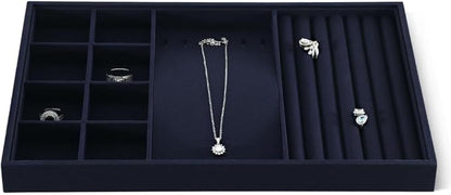 Dansmiy Linen Stackable Multifunctional jewelry Display Tray, Ring Earring Bracelet Necklace Storage Tray, Jewellery Shop Counter Showcase Table Top Organizers, Makeup Table Drawer Insert Jewelry Tray