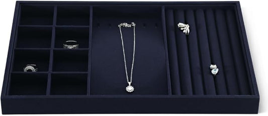 Dansmiy Linen Stackable Multifunctional jewelry Display Tray, Ring Earring Bracelet Necklace Storage Tray, Jewellery Shop Counter Showcase Table Top Organizers, Makeup Table Drawer Insert Jewelry Tray