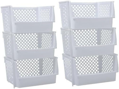 TidyFriend Stackable Storage Bins for Closet Organizers and Storage 6 Pack, Closet Organization for Kids Room and Home Organization (White)