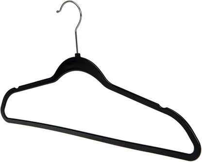 Quality Hangers 200 Pack Plastic Hangers for Clothes - Slim Non-Velvet Hangers with 360° Swivel Chrome Hook & Non Slip Notches - Ideal for Dresses Coats Shirts Jackets & More - Black