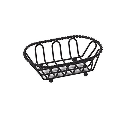 G.E.T. 4-33453 Black Oblong Braided Rim Metal Wire Basket Iron Powder Coated Wire Baskets Collection, Oval shape