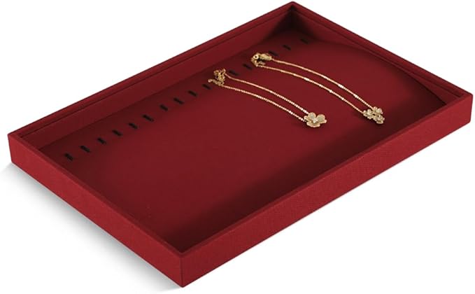Dansmiy Linen Stackable Bracelet Necklace Storage Tray, Pendant Long Chain Jewelry Display Tray, Jeweler Shop Counter Showcase Table Top Organizers, Makeup Table Drawer Insert Jewelry Tray