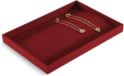 Dansmiy Linen Stackable Bracelet Necklace Storage Tray, Pendant Long Chain Jewelry Display Tray, Jeweler Shop Counter Showcase Table Top Organizers, Makeup Table Drawer Insert Jewelry Tray