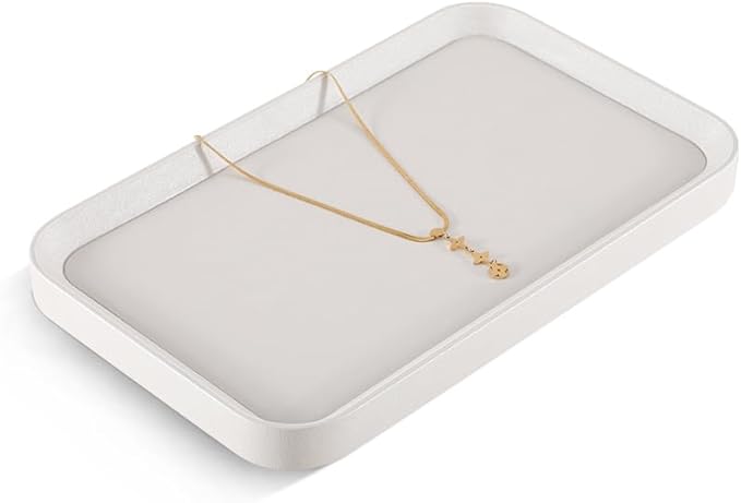 Yinbeini Jewelry Display, Leather Valet Tray,Luxury Jewelry Drawer Organizer,Premium Flat Tray,White Jewelry Tray