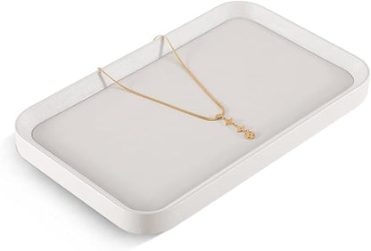 Yinbeini Jewelry Display, Leather Valet Tray,Luxury Jewelry Drawer Organizer,Premium Flat Tray,White Jewelry Tray