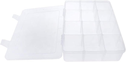 Xiaoyztan Clear Plastic Organizer, 12 Grids with Adjustable Dividers, Jewelry Box Bead Storage Container for Small Parts, Fishing Tackle, DIY Crafts, and Earrings