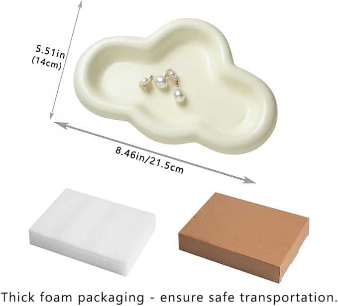 Cloud Trinket Dish, Chubby Jewelry Tray, Ceramic Jewelry Ring Trinket Dish for Rings Earrings Necklace Organizer, Mother's Day Thanksgiving Christmas Birthday Bridesmaid Gifts (Crème)