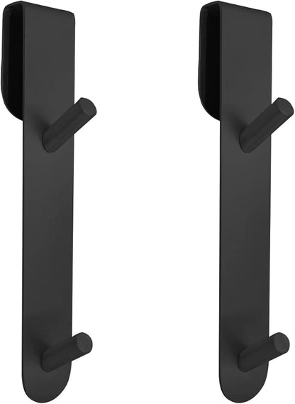 KITHOLD Shower Door Hook, Extended Length Frameless Shower Door Hook (7 Inch), Heavy-Duty Bathrobe Towel Stainless Steel Hook, No Drilling or Adhesive Required, 2-Pack, Black