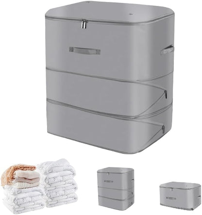 Space Saving Self Compression Organizer,Compression Storage Bags for Bedding and travel,Storage bags for Blankets Duvet Quilts Pillows, Comforter Storage with zippered ventilation holes（Grey XL）