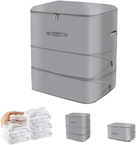 Space Saving Self Compression Organizer,Compression Storage Bags for Bedding and travel,Storage bags for Blankets Duvet Quilts Pillows, Comforter Storage with zippered ventilation holes（Grey XL）