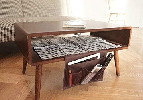 Meeall Bedside Storage Organizer with Pockets, Bedside Organizer Caddy for Remote Control, Table Cabinet, Phones, Magazines, Tablets, Accessories, Brown