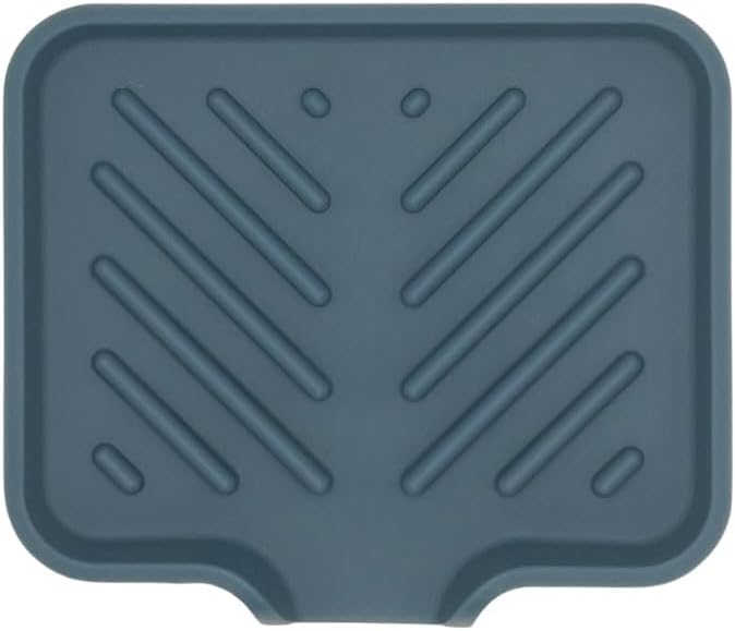 Happitasa Silicone Soap Dish Tray and Sponge Holder with Drain Chute and Feet | 3-Way Sloped Design | Bathroom and Kitchen Sink Organizer Caddy (Smoky Blue, 5"x4")