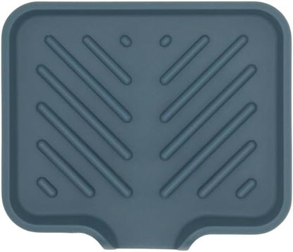 Happitasa Silicone Soap Dish Tray and Sponge Holder with Drain Chute and Feet | 3-Way Sloped Design | Bathroom and Kitchen Sink Organizer Caddy (Smoky Blue, 5"x4")