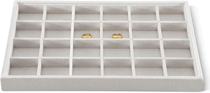 Velvet Stackable Jewelry Display Tray, 24 Grid Earring Ring Storage Tray, Drawer Divider Jewelry Accessories Organizer Plate (White)