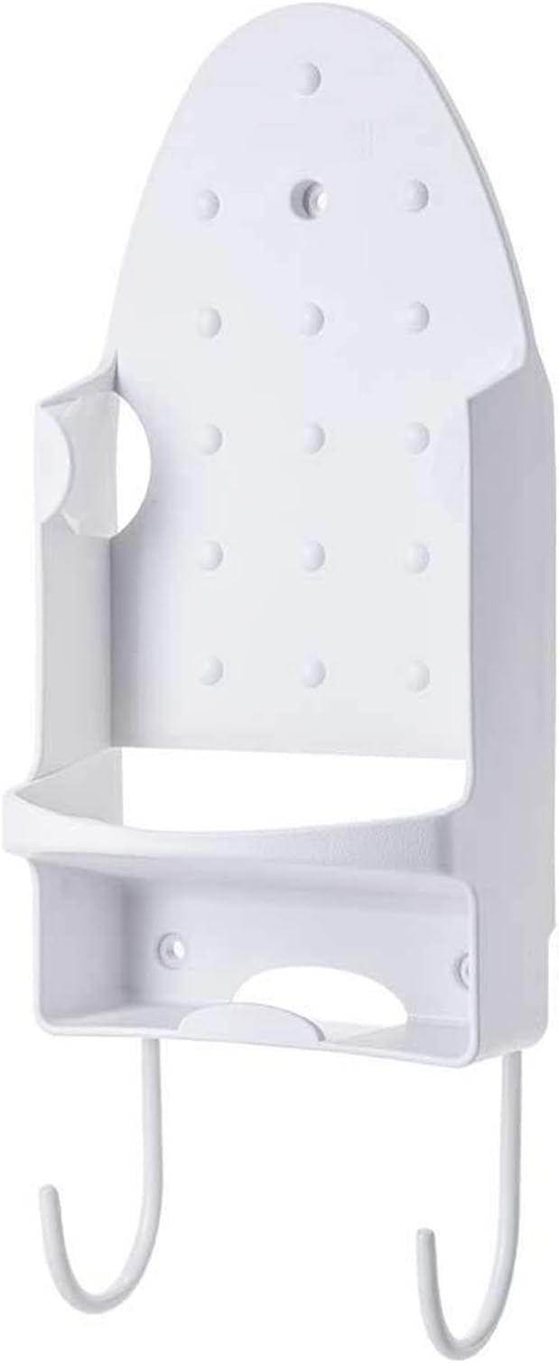 Ironing Board Hanger Wall Mount, Electric Iron Holder Rack Organizer with Hooks for Household Bathroom Laundry Room Closet Hotel White