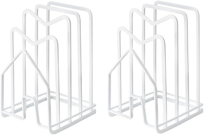 SUNFICON 2 Pack White Cutting Board Holder Rack Pot Pan Lids Holder Chopping Board Organizer Thin Bakeware Tray Dry Display Stand Kitchen Countertop Cabinet Office