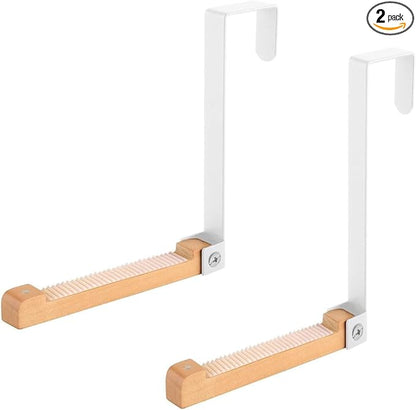 szhdxsy 2pcs Metal & Wood Door Hooks Foldable Easy to Carry Non-Perforated Clothes Hooks Used for Hanging Coats Hats Towels Bags Keys (White)