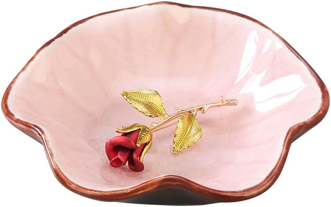 JAMEND CLXP Ice Cracking Leaf Jewelry Dish, Decorative Ring Holder Small Trinket Tray Bowl, Gifts for Daughter Mom Friends, Pink.
