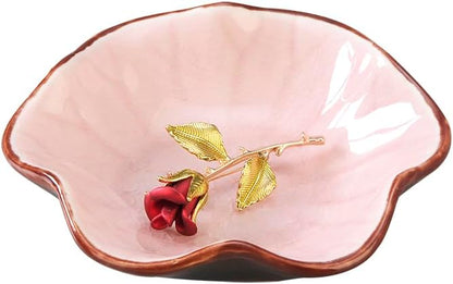 JAMEND CLXP Ice Cracking Leaf Jewelry Dish, Decorative Ring Holder Small Trinket Tray Bowl, Gifts for Daughter Mom Friends, Pink.