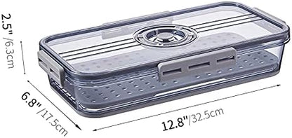 Huaqinglian Fridge Produce Saver Food Storage Bin with removable Drain Tray, Stackable Refrigerator Organizer Fresh Keeper Container with timer lid For Kitchen Produce Fruit Vegetables storage (1.5L)