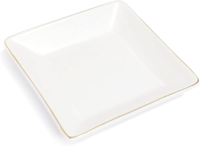 HANKOR Ceramic Jewelry Dish Tray, Decorative Trinket Tray Holder for Ring Earring Key, Gift for Women Girls, 4.7inch, White