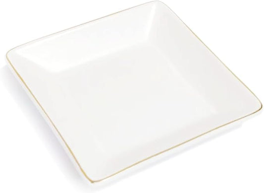 HANKOR Ceramic Jewelry Dish Tray, Decorative Trinket Tray Holder for Ring Earring Key, Gift for Women Girls, 4.7inch, White