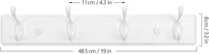 Wooden Coat Rack, Wall-Mounted Organizer for Closet, Entryway, Hallway, Foyer, Bedroom, Heavy Duty Double Hooks for Hanging Towels, Bags, Hats, Jackets, Key (White, 4 Hooks)