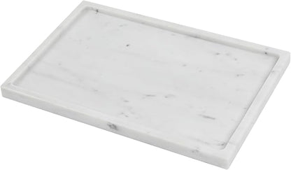 Faticdorr Carrara White Marble Tray, Marble Vanity Tray, Bathroom, Decor for Trinket Perfume Jewelry Candle, Large, 12 Inch Rectangular
