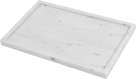Faticdorr Carrara White Marble Tray, Marble Vanity Tray, Bathroom, Decor for Trinket Perfume Jewelry Candle, Large, 12 Inch Rectangular