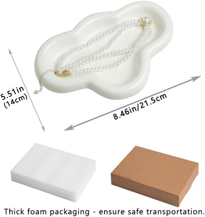 Cloud Trinket Dish, Chubby Jewelry Tray, Ceramic Jewelry Ring Trinket Dish for Rings Earrings Necklace Organizer, Mother's Day Thanksgiving Christmas Birthday Bridesmaid Gifts (T-White)