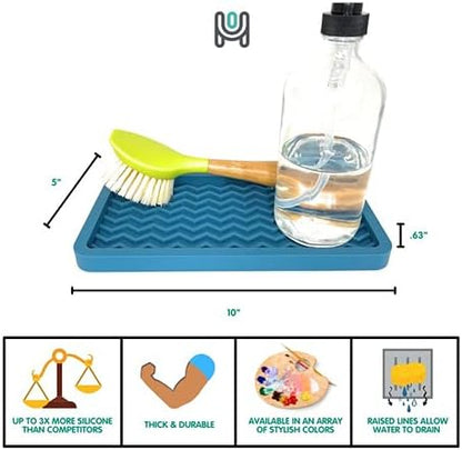 Happitasa Silicone Kitchen Sink Organizer Tray, Sponge Holder and Countertop Protector | Bathroom and Kitchen Soap Dish and Dispenser Tray (Sand Dollar, 10" x 5.25", 10.3 Ounces, Zigzag)