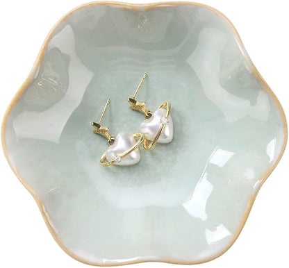 JAMEND CLXP Lotus Leaf Shape Decorative Ring Tray, Small Key Bowl, Ceramic Trinket Tray Jewelry Dish Organizing Necklace Earrings, Home Decoration for Mom Best Friend Sister, Light Green.