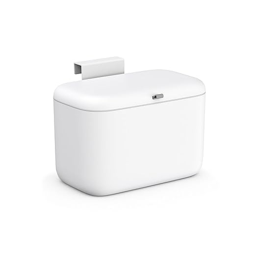 MUEE Hanging Compost Bin for Kitchen Cabinet Door - 1.3 Gal Small Trash Can with Lid, Under-Sink Food Scraps Collector, Slim Odorless Waste Bin for Apartment Essentials & RV - White