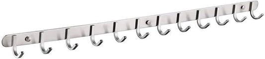 QT Home Decor Hook/Coat Rack with 12 Square Hooks-Modern Wall Mounted - Ultra Durable with Solid Steel Construction,Brushed Stainless Steel Finish,Super Easy Installation,Rust and Water Proof.