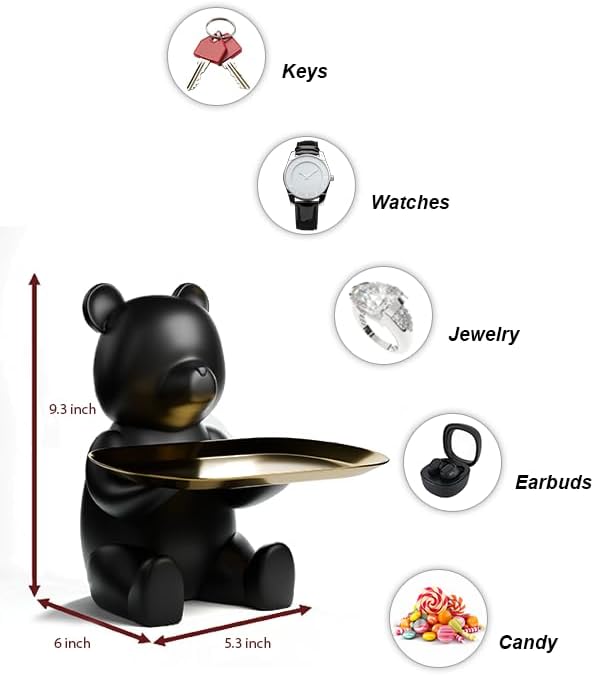 Key Dish Bowl for Entryway Table, House Warming Gifts New Apartment New Home, Bear Decor, Bookshelf Decoration, Entryway Decor Ideas & Bedside Table Decor (Matte Black)