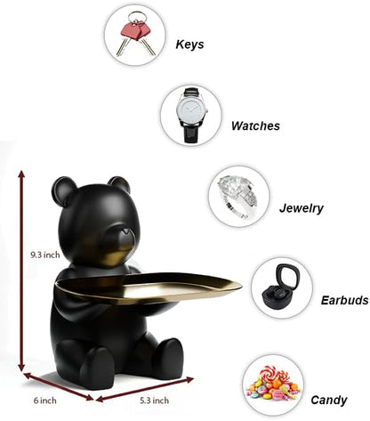 Key Dish Bowl for Entryway Table, House Warming Gifts New Apartment New Home, Bear Decor, Bookshelf Decoration, Entryway Decor Ideas & Bedside Table Decor (Matte Black)
